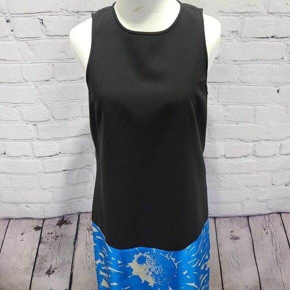 4c Black tank dress abstract blue bottom hemmed - Picture 4 of 12